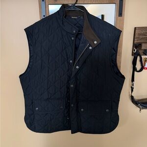 Barbour Men's Black Quilted Vest with Brown Trim